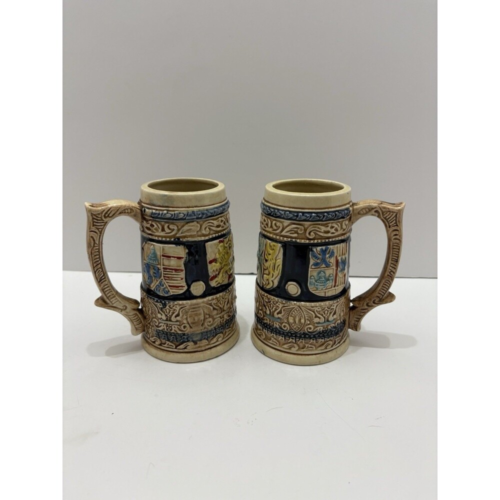 VINTAGE Pair of  JAPAN Coat of Arms Mug,‎ BEER STEIN CUP 5" (flawed)
